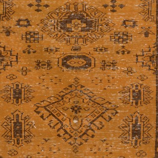Orange Handmade Turkish Area Rug with Medallions and Flower Motifs