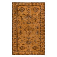 Orange Handmade Turkish Area Rug with Medallions and Flower Motifs