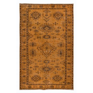 Orange Handmade Turkish Area Rug with Medallions and Flower Motifs