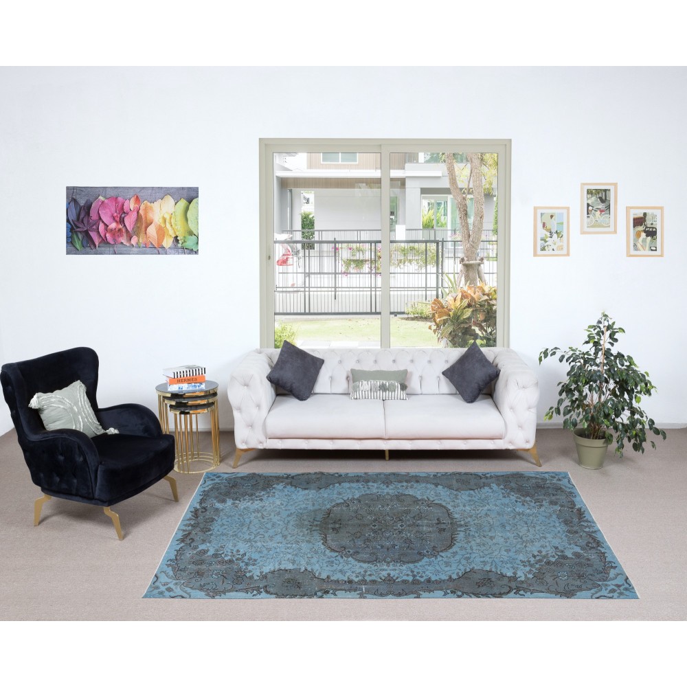 Sky Blue Modern Area Rug, Handwoven and Handknotted in Turkey