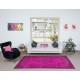 Hot Pink Handmade Turkish Low Pile Rug with Medallion, Woolen Floor Covering