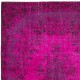 Hot Pink Handmade Turkish Low Pile Rug with Medallion, Woolen Floor Covering