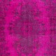 Hot Pink Handmade Turkish Low Pile Rug with Medallion, Woolen Floor Covering