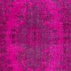 Hot Pink Handmade Turkish Low Pile Rug with Medallion, Woolen Floor Covering