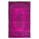 Hot Pink Handmade Turkish Low Pile Rug with Medallion, Woolen Floor Covering