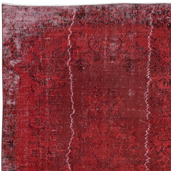 Distressed Hand Knotted Rug in Dark Red, Anatolian Carpet for Modern Interiors