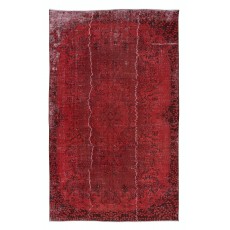 Distressed Hand Knotted Rug in Dark Red, Anatolian Carpet for Modern Interiors