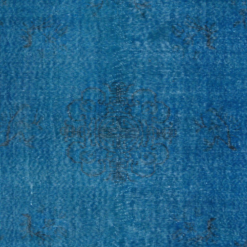 Chinese Art Deco Inspired Handmade Blue Re-Dyed Area Rug for Modern Interiors