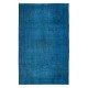 Chinese Art Deco Inspired Handmade Blue Re-Dyed Area Rug for Modern Interiors