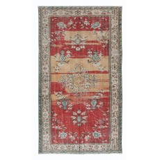 Unusual Mid-20th Century Art Deco Rug, Hand Knotted Carpet in Red & Beige