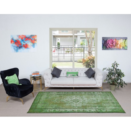 Handmade Turkish Area Rug in Green, Modern Home Decor Carpet, Art for the Floor