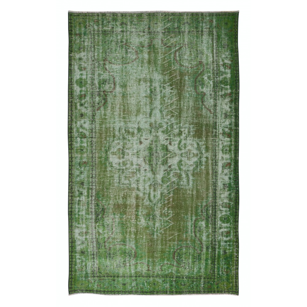 Handmade Turkish Area Rug in Green, Modern Home Decor Carpet, Art for the Floor