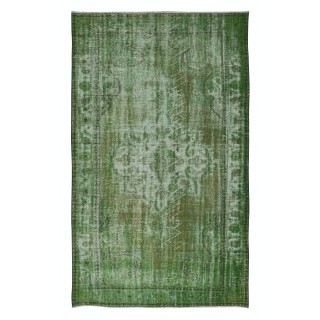 Handmade Turkish Area Rug in Green, Modern Home Decor Carpet, Art for the Floor