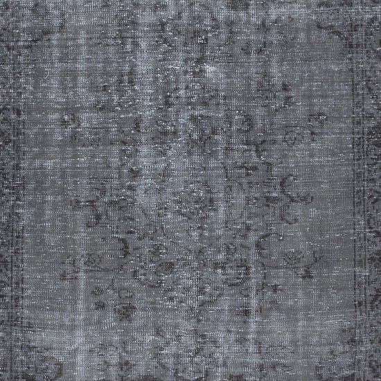 Distressed Handmade Gray Area Rug, Turkish Wool Carpet, Ideal for Modern Interiors