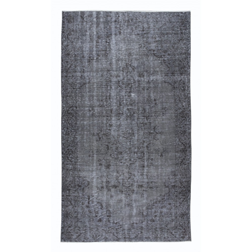 Distressed Handmade Gray Area Rug, Turkish Wool Carpet, Ideal for Modern Interiors