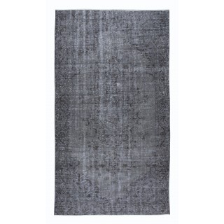 Distressed Handmade Gray Area Rug, Turkish Wool Carpet, Ideal for Modern Interiors