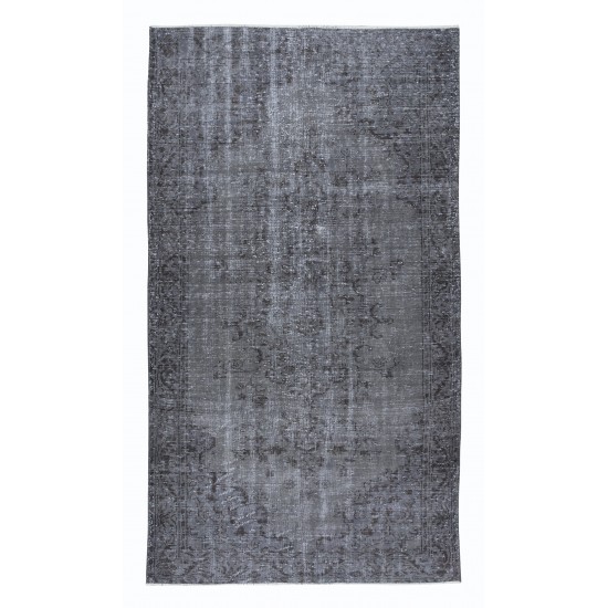 Distressed Handmade Gray Area Rug, Turkish Wool Carpet, Ideal for Modern Interiors