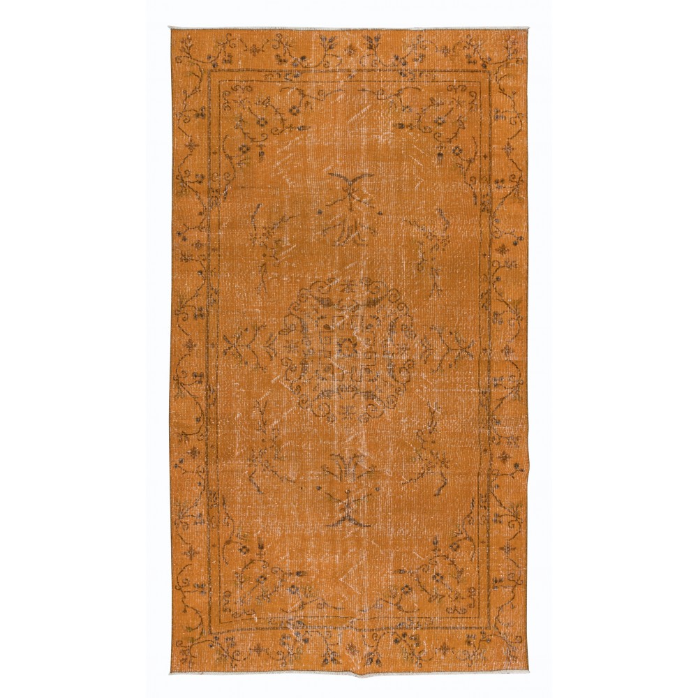 Hand Knotted Art Deco Wool Rug, Orange Carpet for Dining Room, Living Room & Bedroom Decor
