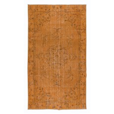 Hand Knotted Art Deco Wool Rug, Orange Carpet for Dining Room, Living Room & Bedroom Decor