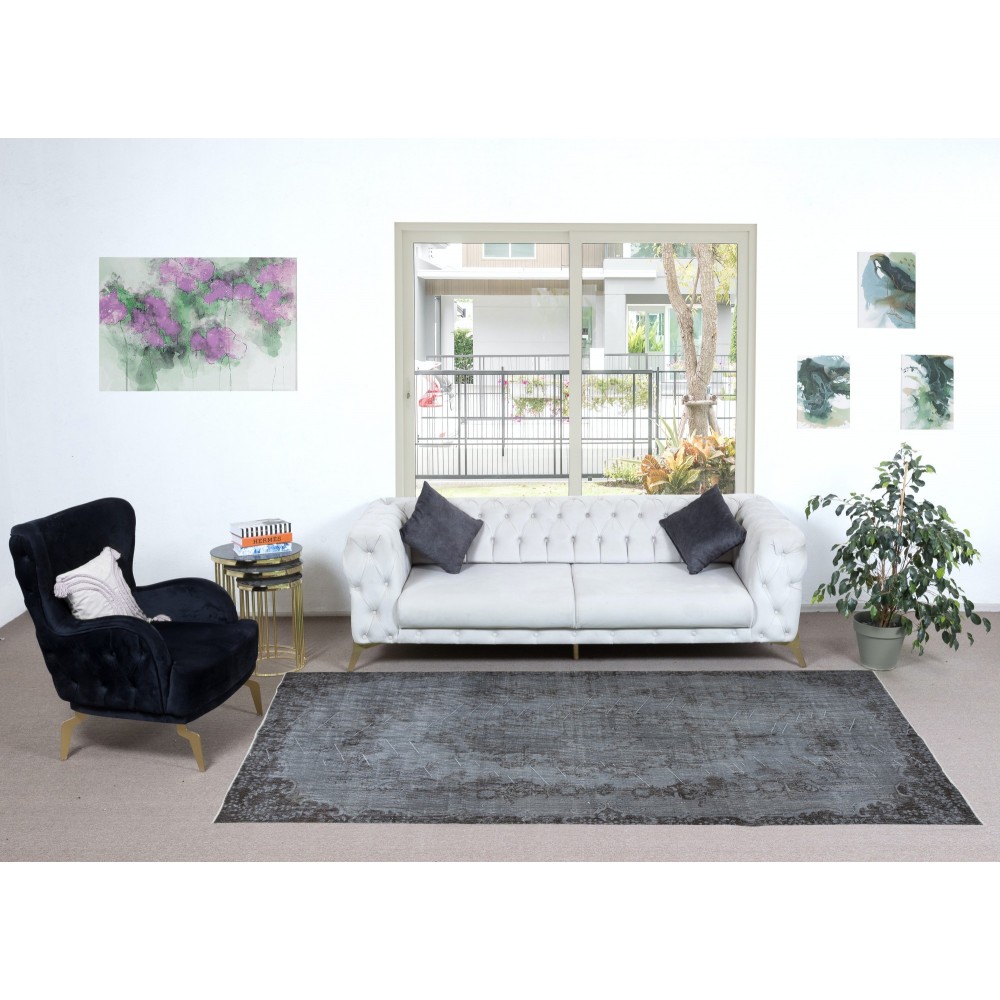 Contemporary Overdyed Hand Knotted Wool Grey Area Rug from Turkey