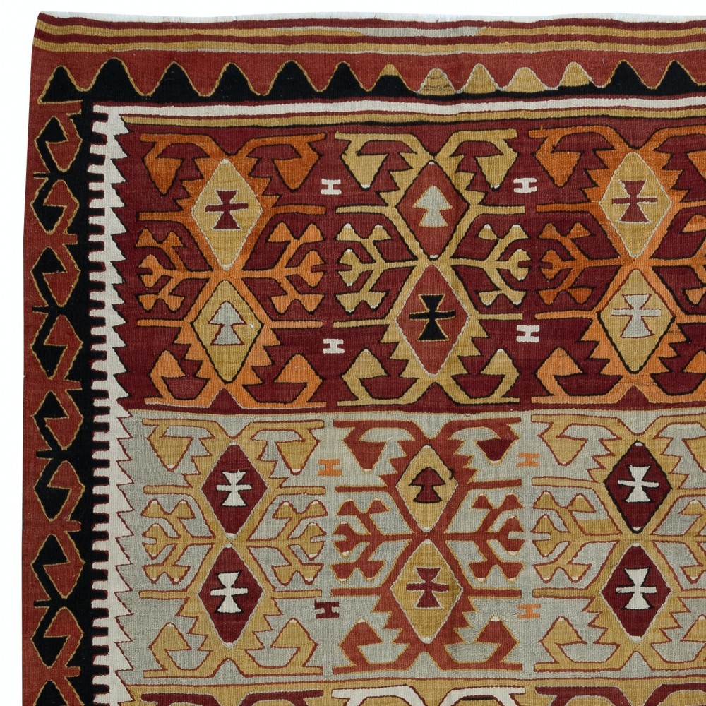 Vintage Flat-Weave Kilim, Geometric Hand-Woven Rug, Colorful Carpet, 100% Wool