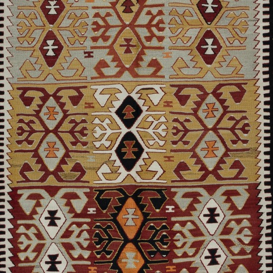 Vintage Flat-Weave Kilim, Geometric Hand-Woven Rug, Colorful Carpet, 100% Wool