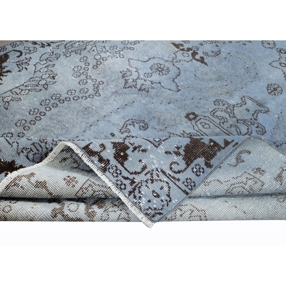 Contemporary Hand-Made Sky Blue Turkish Rug with French Aubusson Style