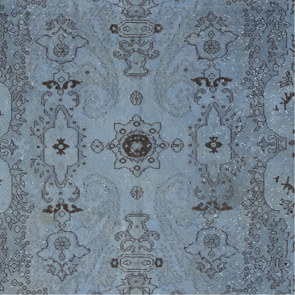 Contemporary Hand-Made Sky Blue Turkish Rug with French Aubusson Style