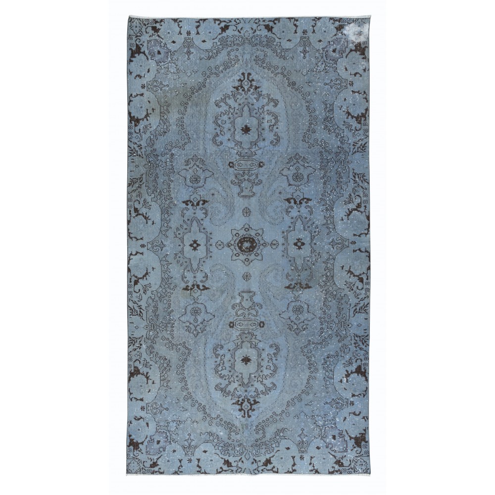 Contemporary Hand-Made Sky Blue Turkish Rug with French Aubusson Style