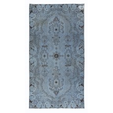 Contemporary Hand-Made Sky Blue Turkish Rug with French Aubusson Style