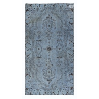 Contemporary Hand-Made Sky Blue Turkish Rug with French Aubusson Style