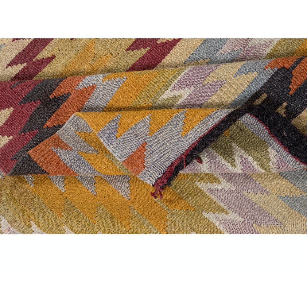Hand-Woven Turkish Colorful Kilim, Flat-Weave Rug, All Wool