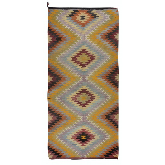 Hand-Woven Turkish Colorful Kilim, Flat-Weave Rug, All Wool