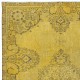 Upcycled Handmade Turkish Area Rug, Yellow Over-Dyed Carpet with Medallion Design