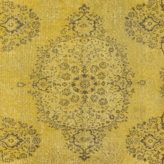 Upcycled Handmade Turkish Area Rug, Yellow Over-Dyed Carpet with Medallion Design