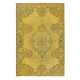 Upcycled Handmade Turkish Area Rug, Yellow Over-Dyed Carpet with Medallion Design