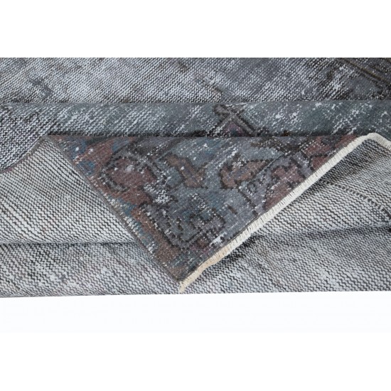 Handmade Turkish Wool Distressed Area Rug in Gray Tones, Ideal for Modern Home & Office Decor