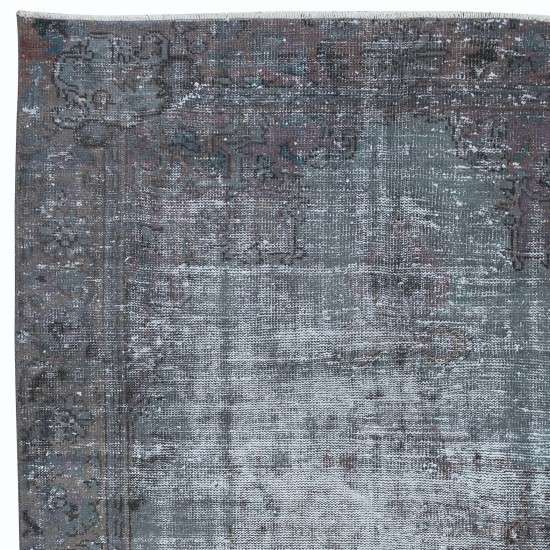 Handmade Turkish Wool Distressed Area Rug in Gray Tones, Ideal for Modern Home & Office Decor