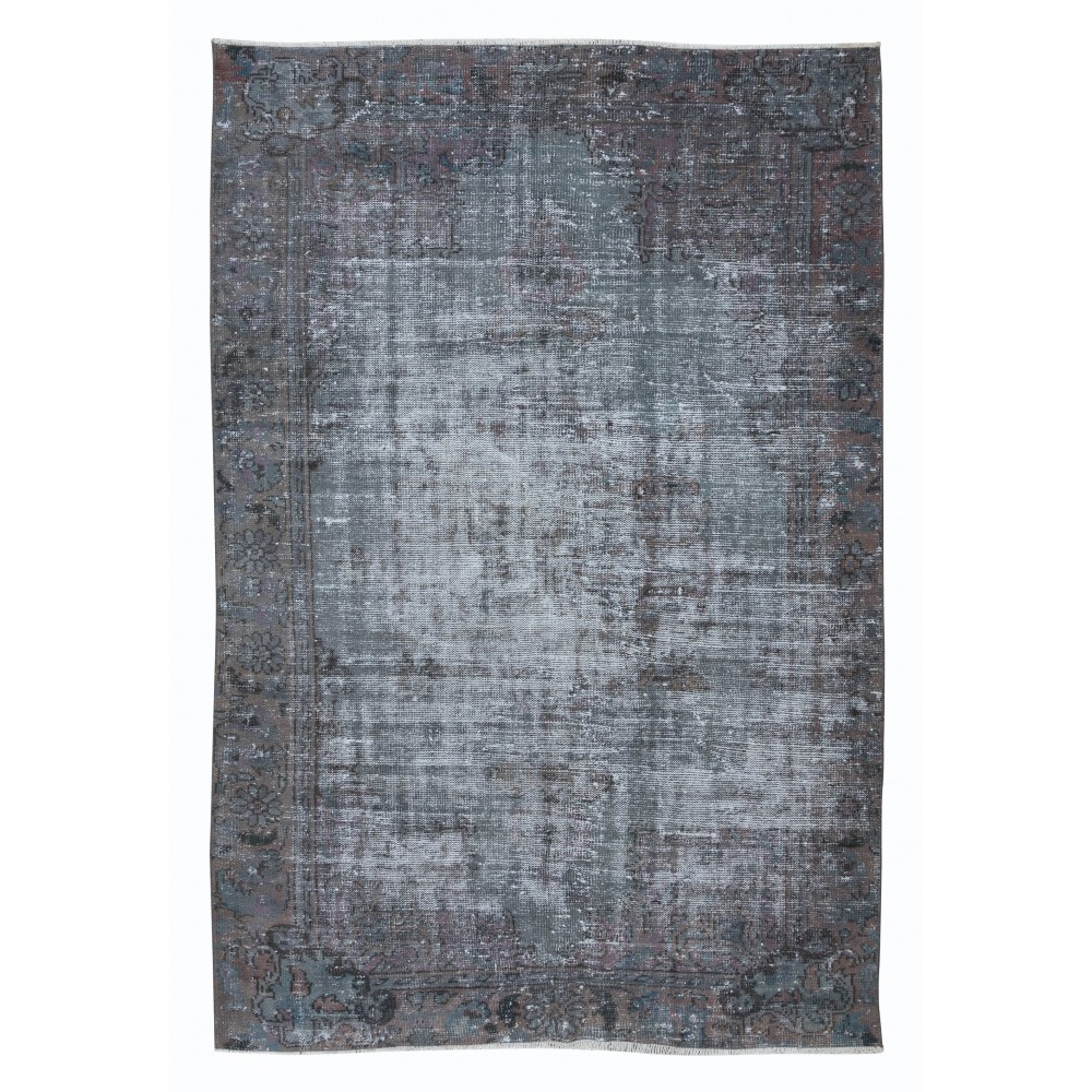 Handmade Turkish Wool Distressed Area Rug in Gray Tones, Ideal for Modern Home & Office Decor