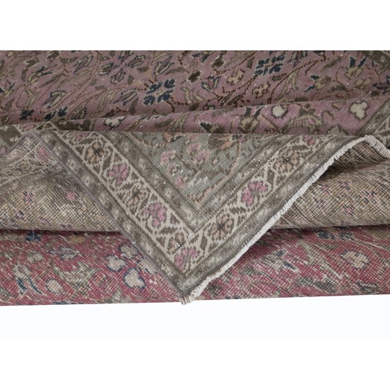 Traditional Vintage Handmade Turkish Area Rug with Floral Design