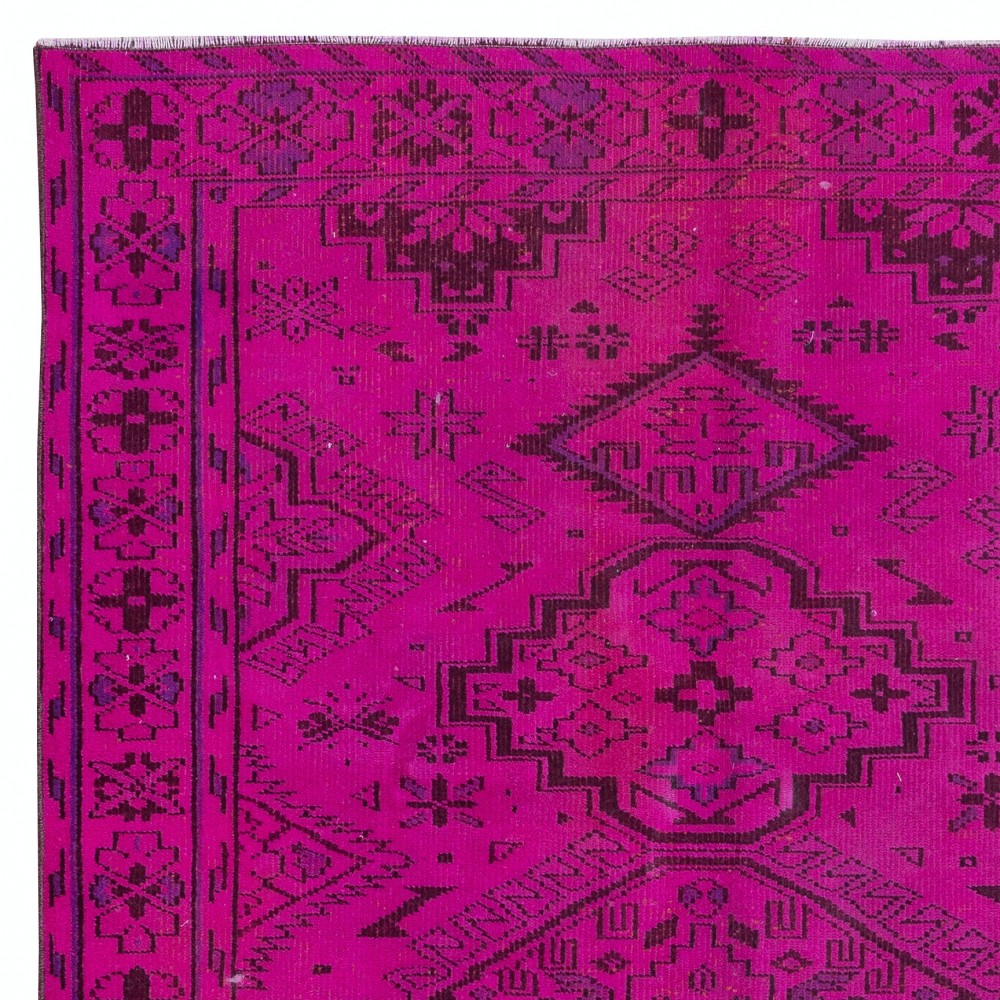 Modern Handmade Bohemian Eclectic Style Turkish Area Rug with Medallions in Hot Pink