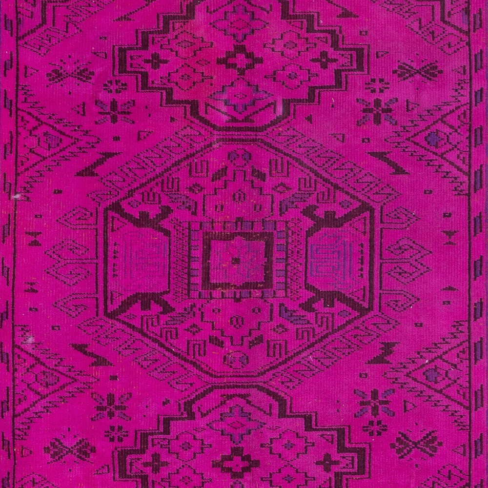 Modern Handmade Bohemian Eclectic Style Turkish Area Rug with Medallions in Hot Pink