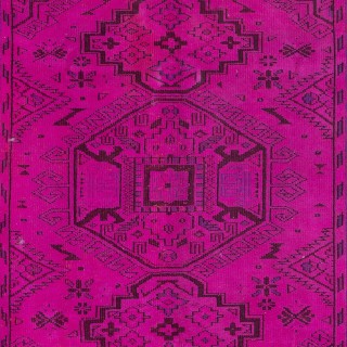 Modern Handmade Bohemian Eclectic Style Turkish Area Rug with Medallions in Hot Pink