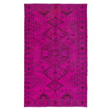 Modern Handmade Bohemian Eclectic Style Turkish Area Rug with Medallions in Hot Pink
