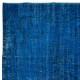 Overdyed Wool Blue Area Rug, Handmade in Turkey, Modern Upcycled Carpet