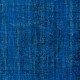 Overdyed Wool Blue Area Rug, Handmade in Turkey, Modern Upcycled Carpet