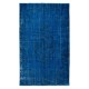 Overdyed Wool Blue Area Rug, Handmade in Turkey, Modern Upcycled Carpet