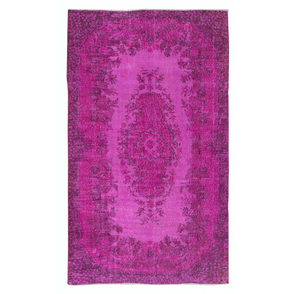 Modern Hand Knotted Turkish Rug with Medallion Design in Pink