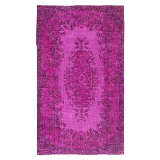 Modern Hand Knotted Turkish Rug with Medallion Design in Pink
