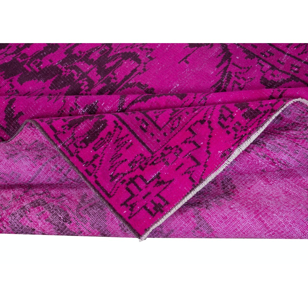 Contemporary Hot Pink Handmade Turkish Area Rug with Medallion